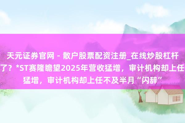 天元证券官网 - 散户股票配资注册_在线炒股杠杆官方开户 保壳悬了？*ST赛隆瞻望2025年营收猛增，审计机构却上任不及半月“闪辞”
