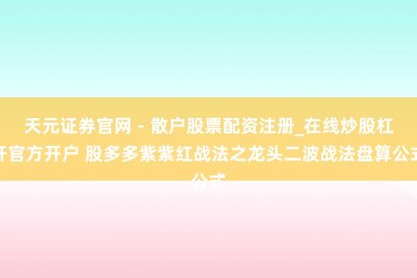 天元证券官网 - 散户股票配资注册_在线炒股杠杆官方开户 股多多紫紫红战法之龙头二波战法盘算公式